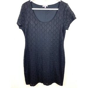 Isaac Mizrahi women's dress XL black lace black liner full figure mid black tie